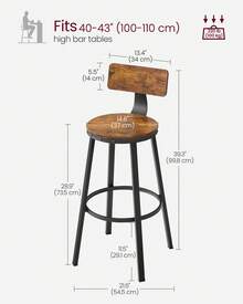 Bar Stools, Tall Bar Stools With Backrest, Kitchen Stools, Steel Frame, 73.2cm High Seat, Easy Assembly, Industrial, Rustic Brown And Black - Chocolate Brown - View 4