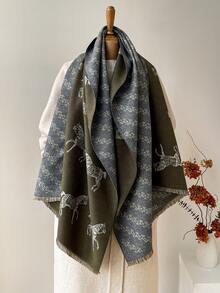 1 Stück Vintage Pferde Muster Jacquard Schal, warmer Umhang/Decke für Frauen, geeignet für tägliches Kombinieren, Herbst/Winter für Kleider