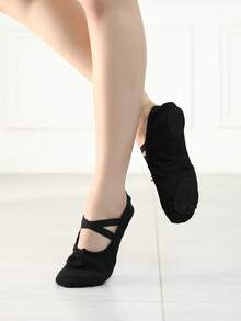 Zapatos de ballet con cordones, zapatos de ballet de suela blanda para mujer para interiores, zapatos de yoga para interiores, zapatos de práctica, zapatos planos - Negro - Ver 4