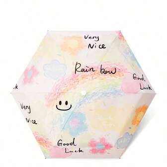 1pc 6-Rib Compact Folding Umbrella, Lightweight Mini Parasol, UV Protection, Suitable For Sun And Rain, Portable Capsule Design