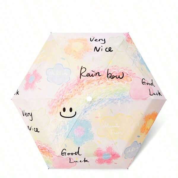 1pc 6-Rib Compact Folding Umbrella, Lightweight Mini Parasol, UV Protection, Suitable For Sun And Rain, Portable Capsule Design