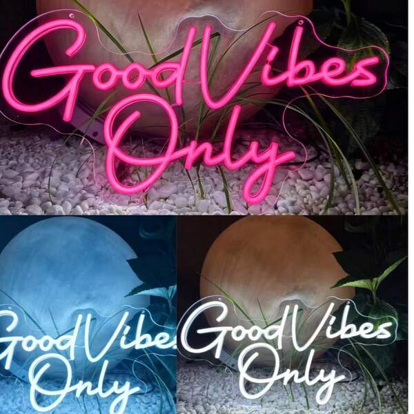1 pieza Luces de neón "Good Vibes Only", luces LED personalizadas para escena de boda, decoración de pared para fiesta, dormitorio, tienda, bar, romántico, regalo de arte de pared con USB, luces decorativas de uso múltiple montadas en la pared, decoración de habitación, decoración de dormitorio, Halloween, decoraciones navideñas, luces de hadas, decoración de pared, boda