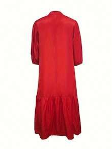 Vestido elegante de calle de vacaciones con cuello en V y mangas de siete cuartos, vestido largo, para otoño e invierno, té, fiesta, ropa de invierno - Rojo - Ver 4