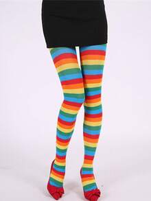 1pc Striped Tights, European & American Popular Christmas Striped Pantyhose, Skinny Mismatched (Fits Up To 130lbs), Cozy - Multicolor - View 11