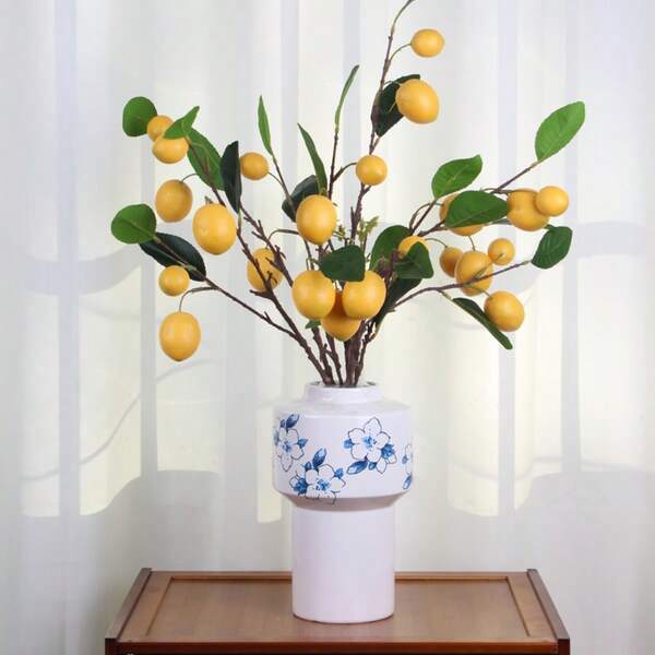 3 Pieces, Artificial Lemon Fruit Branches, Artificial Plant Artificial Flower Lemon Branches, Fresh And Simple Style, Suitable For Home Indoor And Outdoor Decoration, Outdoor Decoration, Festival Decoration, Bedroom And Living Room Decoration, Kitchen And Bathroom Decoration, Table Decoration, Entrance Hall And Study Decoration, Office Decoration, Hotel And Restaurant Decoration Artificial Plants