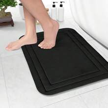 1Pc Memory Foam Bath Mat 15.75 "* 23.62", Anti-S, Fast Drying Machine Washable, High-Density Fast Drying Absorbent Carpet, Super Soft Anti-S Bath Mat, Suitable For Bathroom Floor, Bedroom And Kitchen Bathroom Decor Fall Decor Back To Entryway Decor - Black - View 4