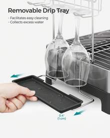 Dish Drying Rack, 2-Tier Dish Rack For Kitchen Counter With Rotatable And Extendable Drain Spout, Dish Drainer With Utensil, Cup, Glass, Cutting Board Holders, Silver And Black/Silver And Grey - Black - View 8