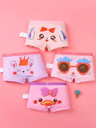 4pcs/Pack Girls' Cute Butterfly Print Briefs Underwear Set