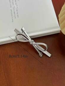 1个/2个 3.14英寸/8厘米 银色金属蝴蝶结发夹，简约优雅公主风，适合女性日常发型、化妆、通勤、度假、上学、派对、节日礼物、发爪、发夹、发卡、头饰、女士发饰 - 純色 - 查看 2