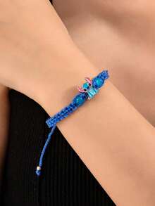 1pc Blue Knitted Bracelet, Cartoon Handmade Woven Wristband, Suitable For Daily Wear Or Event Gift