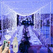1条300/200/100 LED窗帘灯串，适用于婚礼背景装饰，8种灯光模式，4种颜色可选，遥控家居装饰灯，USB供电，适用于卧室、客厅、婚礼、生日、派对等场合。