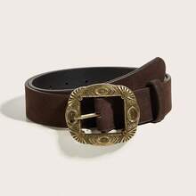 1 pieza Cinturón de terciopelo con hebilla cuadrada de cobre vintage para mujeres, adecuado para vestidos y abrigos