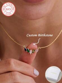 A Bespoke 925 Sterling Silver Olive-Shaped Birthstone Necklace, A Personalised And Exquisite Piece, Customised Birthstone Necklace, Family Gift, Anniversary Present, Birthday Gift, Commemorative Token, Graduation Present, Christmas Gift, A Thoughtful Gift For Her.