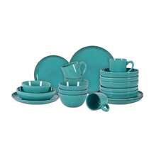 HomeVss Eur-Nordic Shape Raising Rim 20pc Dinnerware Set, Shiny Glaze Turquoise With Speckle Effect - 青檸色 - 查看 1
