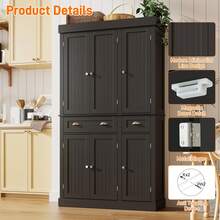 71" Tall Kitchen Cabinet Pantry Storage,Modern Kitchen Hutch Cabinet With Doors And Adjustable Shelves,Large Freestanding Food Pantry With 2 Drawer For Dining Room, Living Room, Hallway - màu đen - Xem 4