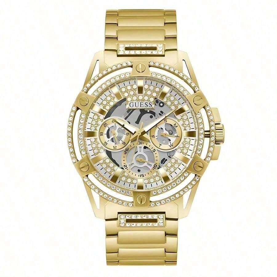 Guess Reloj de cuarzo para hombre con tres esferas expuestas y material de acero inoxidable, adecuado como regalo GW0497G1/GW0497G2
