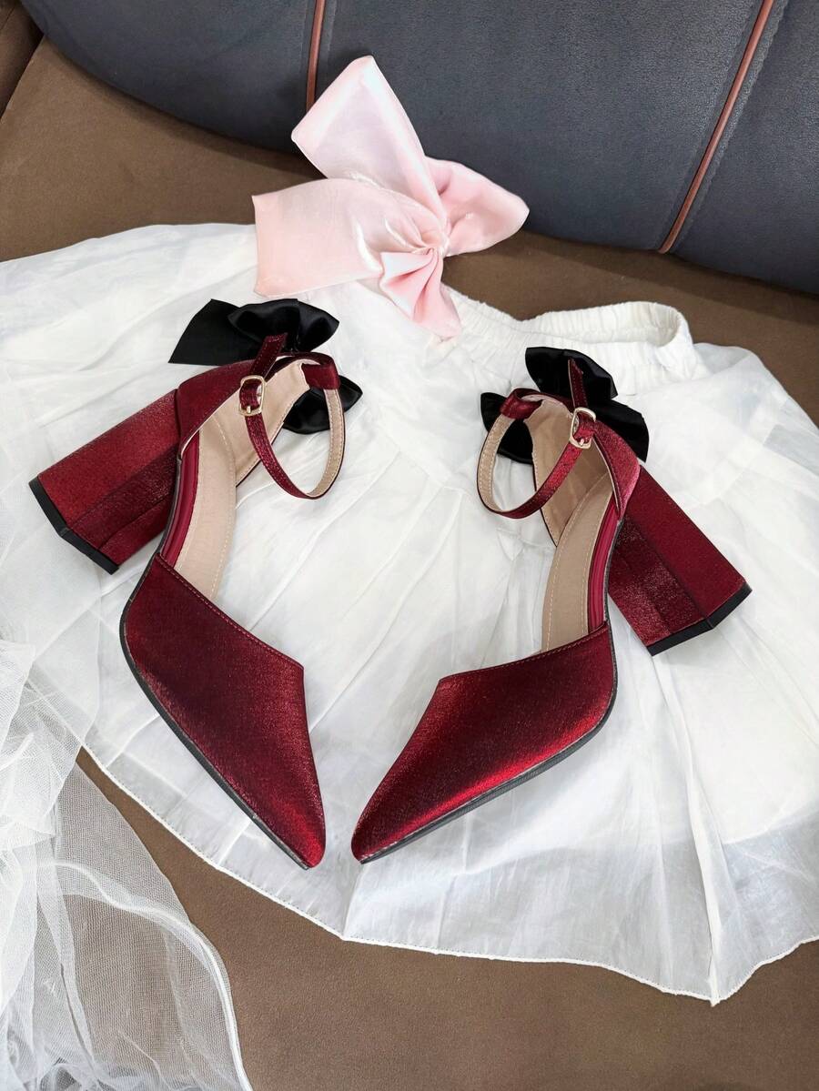 Minimalist Elegant Bowknot Decor High Heel Pumps, Cute & Versatile For Teens, Suitable For Birthday Party, Stage Show, Music Performance - Màu Đỏ Sâu - Xem 1