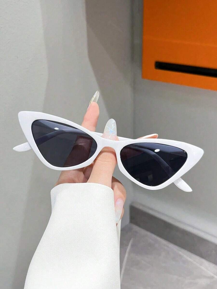 1 Pair Retro Cat Eye Plastic Frame Fashion Fashion Glasses Suitable For Party, Sports, Outings, Festivals, Travel, Beach, Driving, Street, Vacation, Sports, Fishing, Outdoor Activities, Street Fashion Accessories For Summer Beach Vacation,Outdoor,Travel - 白色 - 查看 1