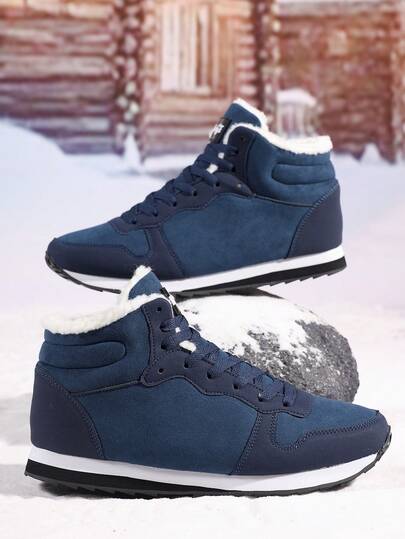 Stivaletti alla caviglia da donna con lacci e punta tonda per l'inverno, scarpe da ginnastica casual, calde, spesse, traspiranti e confortevoli, stile campus unisex