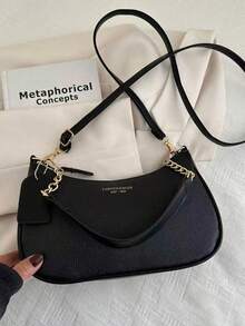 Borsa a tracolla da donna elegante e versatile, di colore unito con motivo a lettera, con catena per la spalla. Adatta per lo shopping, portafogli, università, giovani donne, studenti universitari, lavoratori d'ufficio. Molto adatta per uffici, università, lavoro, attività aziendali, pendolarismo, attività all'aperto, viaggi e uscite.