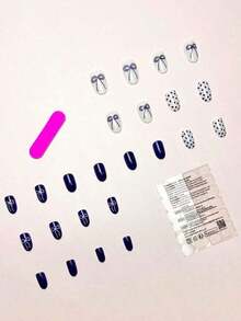 Use It To Change Your Nails, 24 Pieces/Set Of Simple Style Medium Oval Press-On Nails, Designed With Vintage Brown Checkered Polka Dot Bow Pattern, Suitable For Girls And Women To Wear On Daily Dates And Parties, Elegant & Fashion Fairy Accessories, Nails Press On, Christmas & New Year Nails, For Holiday, Party, , Christmas Decoration Nails - 彩色 - 查看 4