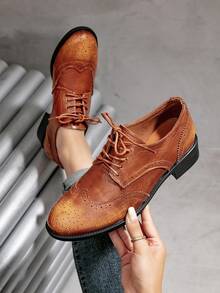 Distressed Round Toe Low Heel Fashionable Versatile Flat Shoes