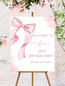 Personalized Birthday Welcome Sign, Customized Text Pink Ribbon Entrance Welcome Board, Personalized Wedding/Retirement/Anniversary Party Signage, DIY Welcome Party Favors (Includes Name And Date), Home & Garden Decor - Multicolor - View 8