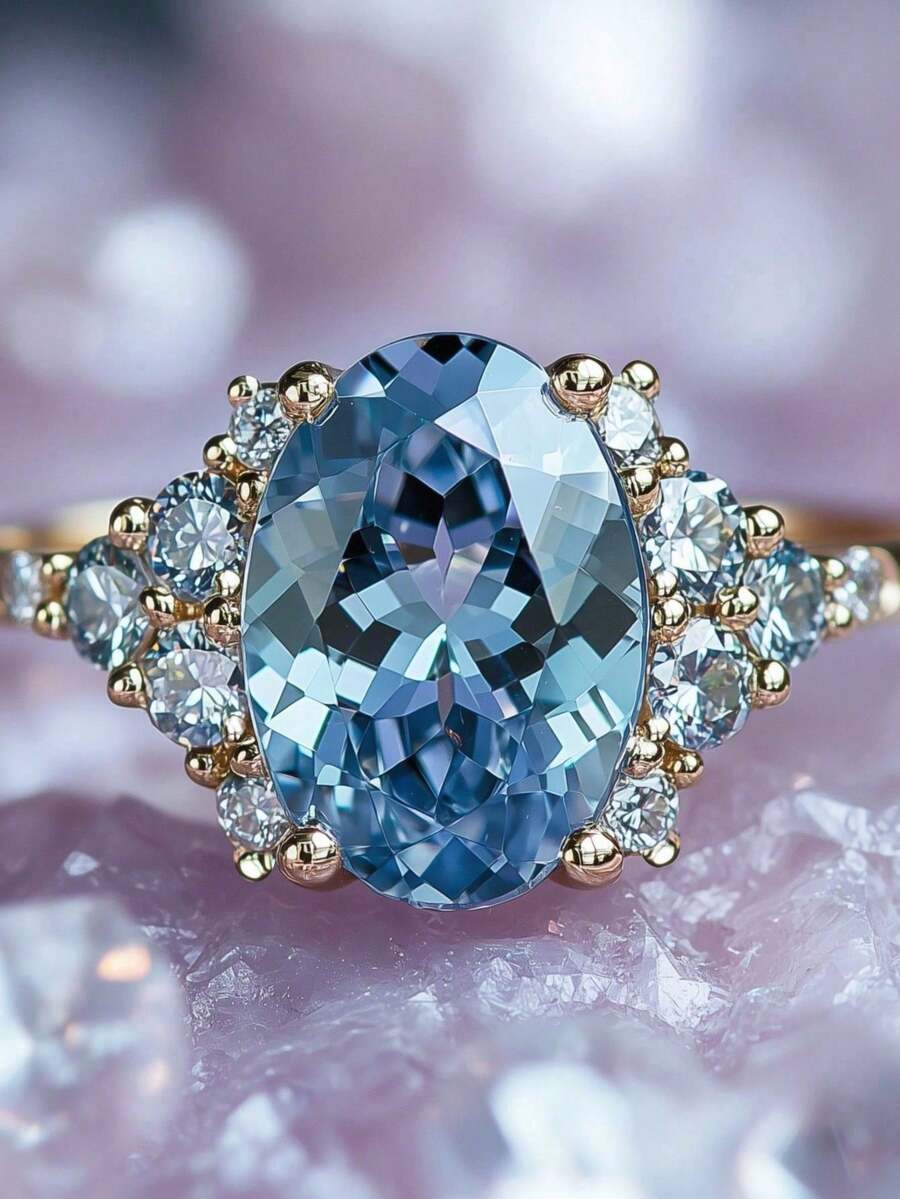 1PC Luxurious Womens Rings Sparkling Fancy Blue Gorgeous Rings For Women Engagement Wedding Band Promiss Ring Birthday Merry Christmas Valentine's Day Anniversary Gift For Her Jewelry Ring - Màu xanh lam - Xem 1