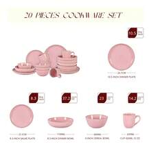 HomeVss Eur-Nordic Shape Raising Rim 20pc Dinnerware Set, Shiny Pink With Speckle Effect - 粉色 - 查看 7