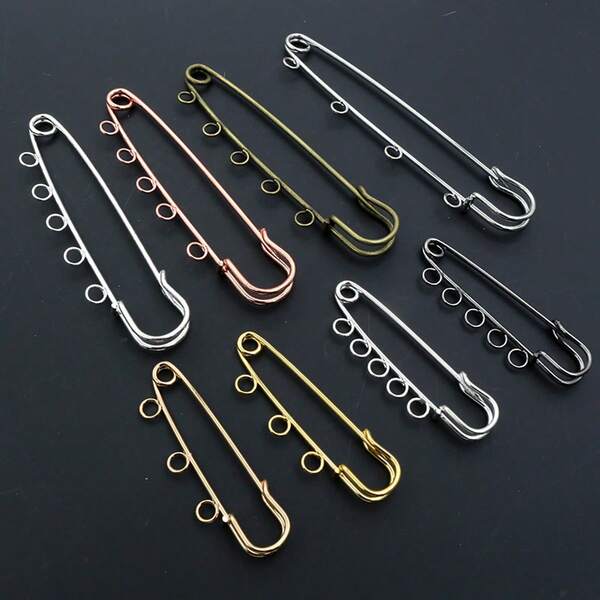 4pcs Safety Pins Brooch Blank Base Brooch Pins 50/80/90mm Pins With 3/5 Rings Brooch Pins For DIY Jewelry Making Supplies Accessories