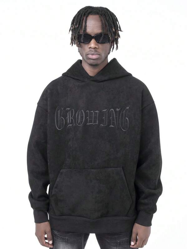 MT99 MT99 Gothic Style Letter Embroidered Hoodie Sweatshirt, Black, Casual Couple Suede Jacket, Autumn