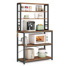 Kitchen Storage Rack, Coffee Bar, Baker's Rack, Total 6 Shelves And 6 Hooks, For Microwave, Steel Frame, Industrial, 40 X 80 X 167 Cm, Rustic Brown And Black/Oak Colour And White - Brown - View 9