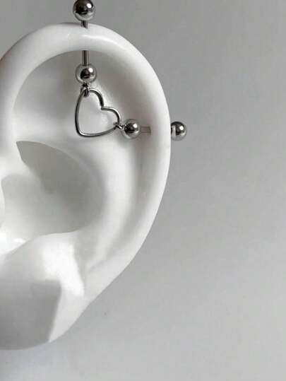 1 pezzo Orecchini a spirale in acciaio al titanio a forma di cuore forato - Orecchini in acciaio al titanio per doppio foro, gioielli per il corpo del padiglione auricolare, adatti per uso quotidiano di uomini e donne