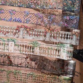 have a good day 1 卷 78.74 英寸（200 厘米）栏杆、栅栏、藤蔓和花卉主题贴纸卷切割装饰笔记本美学剪贴簿手工制作手账艺术日记 DIY 拼贴卡片材料 PET 胶带办公和学校用品