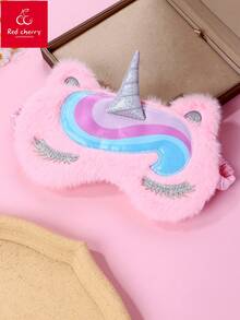 1pc Girls' Rainbow Plush Unicorn Eye Mask With Gradient Color, Cute Embroidered Eyes Design For Everyday Wear & Sleep - Multicolor - View 1