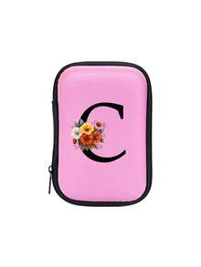 Sac organisateur en EVA rose avec initiales A-Z, sac de rangement pour câbles de données + ligne de données USB, étui de rangement pour câbles électroniques, chargeurs, écouteurs, porte-écouteurs pour festival de musique, accessoires tech de voyage pratiques, étui zippé de rangement, répondant à vos besoins de stockage quotidiens. Peut être utilisé pour le transport, le travail, l'école, le stockage en dortoir