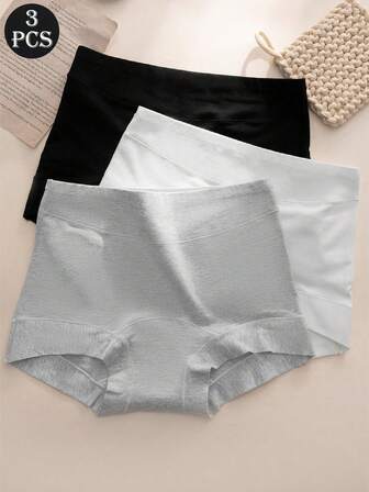 3件套女士纯色高腰内裤，运动，无缝，收腹，提拉，短裤