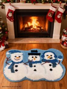 1 szt. Wycieraczka z motywem bałwana, niebieska, idealna do dekoracji domu, jako dekoracja choinki i wieńca, wprowadzająca świąteczną atmosferę, zmywalny dywan, mata zewnętrzna, dywanik kuchenny, dywanik do przedpokoju, dywanik kuchenny