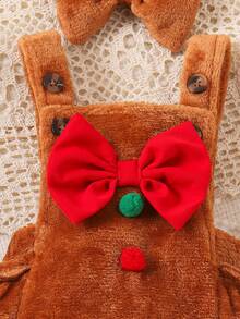 1 件套幼儿女童可爱舒适羊毛围兜连体衣，秋冬 - 咖啡棕 - 查看 5