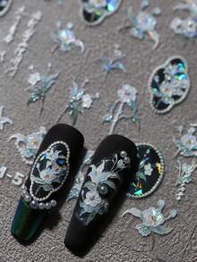 1pc Vintage Baroque Pearl Lily Flower 3D Embossed Nail Art Sticker, Elegant Shell Floral Decal For Home Or Nail Salon, DIY Nail Art Supplies For Women And Girls, Holiday Gift