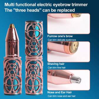 1 款电动修眉器，女士多功能便携式修眉器，三合一面部和身体脱毛器，设计小巧时尚，适用于眉毛、嘴唇、下巴和身体。它是圣诞节、生日、万圣节等场合的理想礼物。专为现代女性设计。