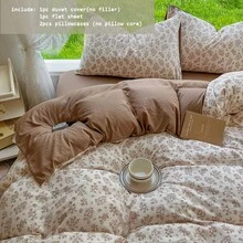 Bộ chăn ga gối 4 món, vỏ chăn in hoa lá màu kaki, khóa kéo, ga trải giường màu trơn, phù hợp cho mọi mùa, bộ chăn ga gối phong cách cung điện lãng mạn màu kaki, bộ chăn ga gối sang trọng bằng sợi microfiber polyester trang trí hoa văn, có thể giặt máy, bao gồm 1 vỏ chăn (không kèm ruột), 1 ga trải giường, 2 vỏ gối (không kèm ruột). - Cuộc gặp đầu tiên - Xem 5