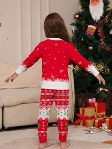 Set de 2 piezas de pijama con estampado de renos navideños de manga larga y pantalones para niños mayores, a juego con la familia - Multicolor - Ver 2