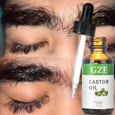GZE 30ml 蓖麻油（带刷）有机冷榨己烷，无刺激，增稠睫毛、眉毛和头发。皮肤保湿和护发入门套装