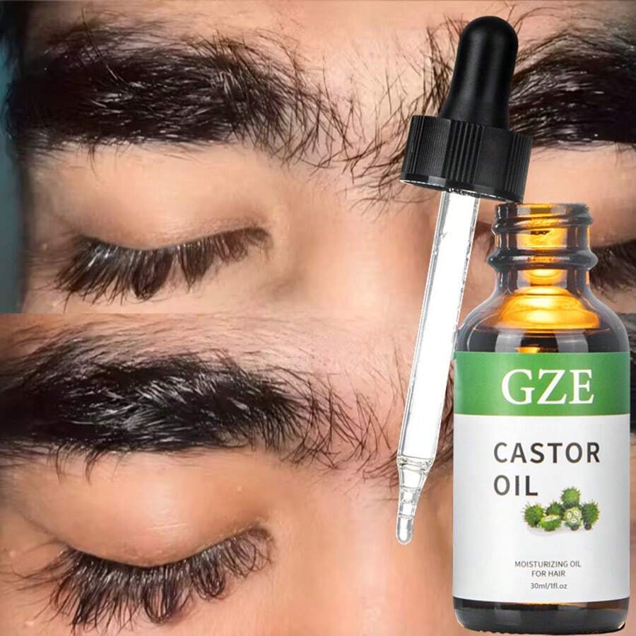 GZE 30ml 蓖麻油（带刷）有机冷榨己烷，无刺激，增稠睫毛、眉毛和头发。皮肤保湿和护发入门套装