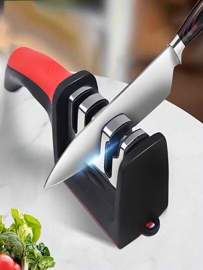 Professional Knife Sharpener, Equipped With Tungsten Diamond And Ceramic Whetstone - High-Precision Whetstone, Anti-Slip Grip, Fast Sharpening And Long-Lasting Performance - No Assembly Required, Black/Red Color - Perfect For Kitchen Knives, Father's Day Gift For Dad, Professional And Family Use, Diamond Whetstone, Diamond Knife Sharpener, Kitchen Knife Sharpener, Knife Sharpener Kit Tool Sharpener, Diamond Sharpener