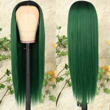 Gorgeous Neon Green Hair Synthetic Lace Front Wigs 28 Inch Pre Plucked Long Straight Hair Wigs Glueless Halloween Wigs Heat Resistant Fluorescent Green Straight Lace Front Wigs For Fashion Women For Daily Christmas Party Cosplay Use - Ombre Green - 查看 6