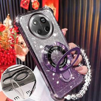 Funda de teléfono con carga inalámbrica a prueba de golpes + correa para la muñeca, fabricada con nueva tecnología de enchapado, soporte plegable a prueba de golpes, protección de esquina con papel brillante, a prueba de golpes y caídas, regalo para la novia, compatible con iPhone 17 Pro/16 Pro Max/Air, S25/S25 Plus/S25 Ultra A07 A17 XM HW, Redmi Note 15, Redmi A5, OPPO y talla grande