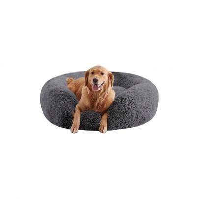 Calming Dog Bed Anti - Anxiety Donut Dog Beds Large Dogs, Washable Plush Fluffy Round Cuddler, 34 Inch, Dark Gray