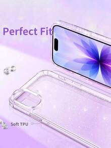 1件裝奢華亮片透明手機殼，適用於 iPhone 17 Air 16 15 14 13 12 11 Pro Max Plus，軟 TPU 背蓋 - 無色 - 查看 2